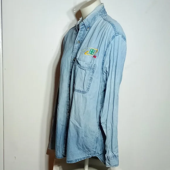 Ultra Club Men's Blue Jean Long Sleeve Button Down Shirt Sz Lg - Picture 3 of 12